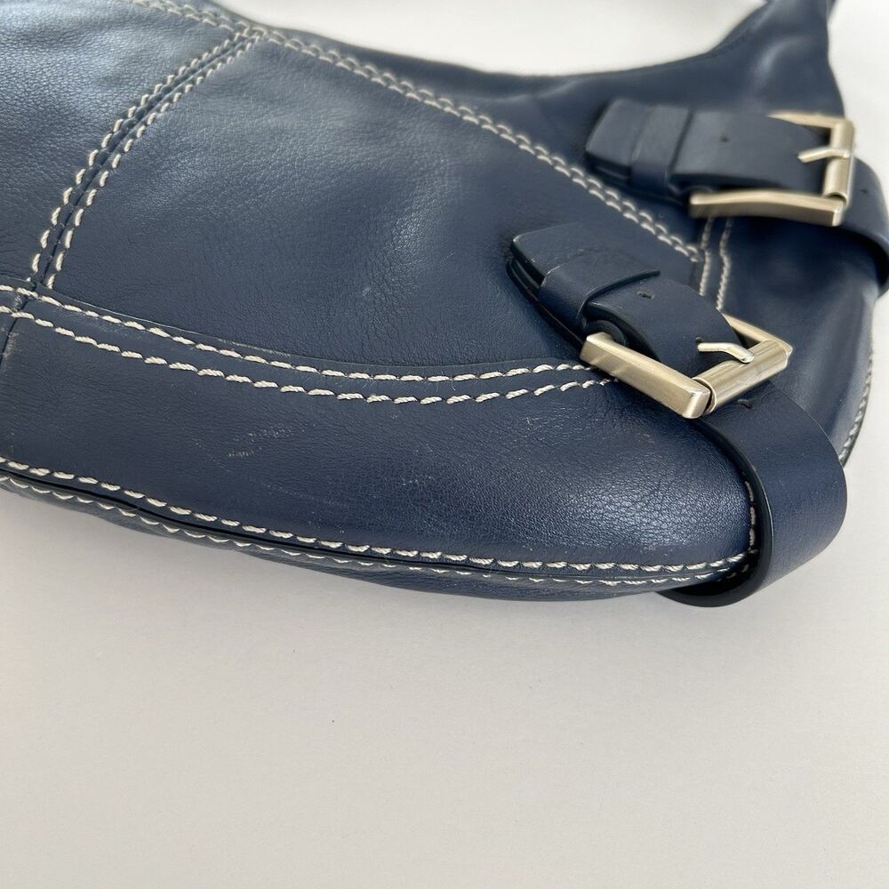 Michael Kors Y2K Purse Blue Leather Shoulder Bag Buckles Hobo Crescent - Picture 11 of 16